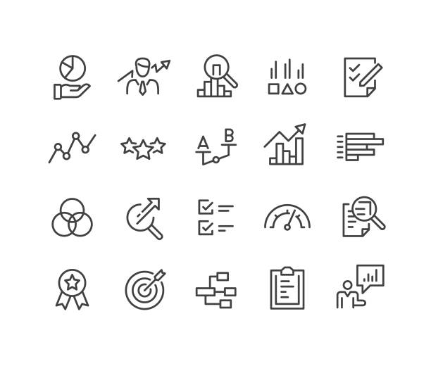 иконки оценки - классическая серия линии - instrument of measurement quality control measuring comparison stock illustrations