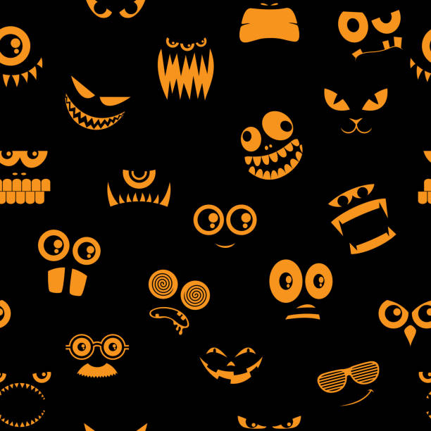 Monsters Halloween Pattern 2 Spooky and funny seamless pattern with cartoon Halloween monsters. cartoon of bird with glasses stock illustrations