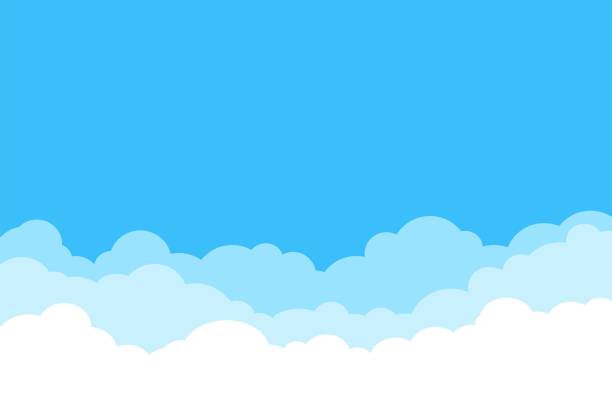 ilustraciones, imágenes clip art, dibujos animados e iconos de stock de cielo azul con fondo de nubes blancas. borde de nubes. diseño de dibujos animados simple. ilustración vectorial de estilo plano. - cloud cloudscape above pattern