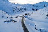 Winter Landscape with Mountain Road, Aerial View