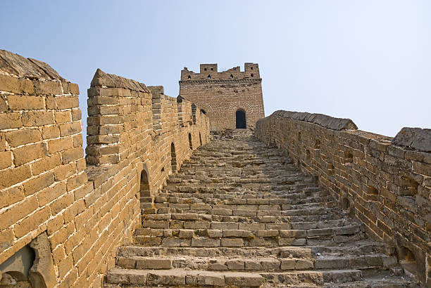 Tower and footsteps of famous Great Wall  badaling great wall stock pictures, royalty-free photos & images