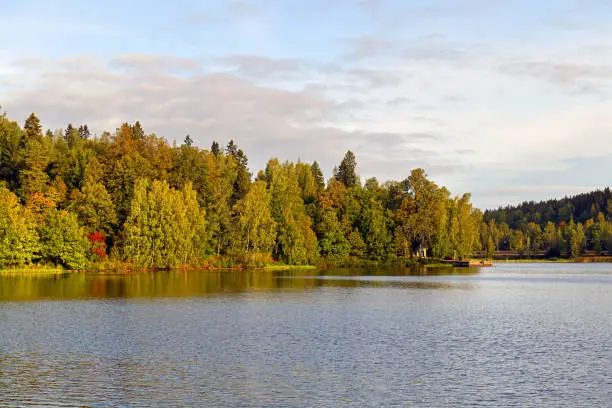 Photo of Golden autumn. Picturesque landscape on Vanajavesi lake in Hameenlinna, Finland