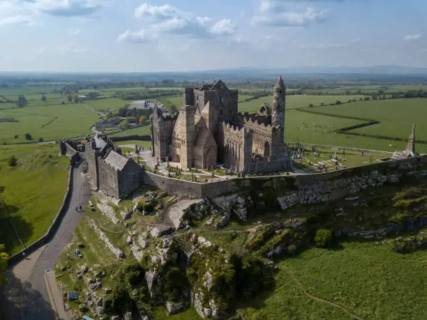 Rock of Cashel aerial view. Ireland, Co. Tipperary, April , 2019