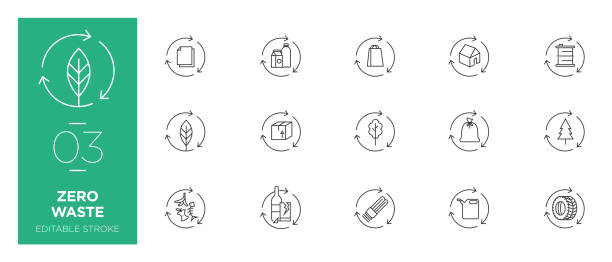 Set of Zero waste line icons - Modern icons Set of Zero waste line icons - Modern icons paper recycle stock illustrations