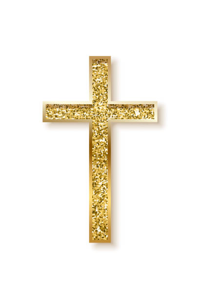 ilustrações de stock, clip art, desenhos animados e ícones de gold prayer cross realistic vector illustration - cross cross shape shiny gold