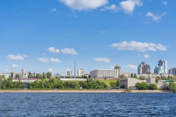 Glory Square and its surroundings in Samara in summer with a river, Russia