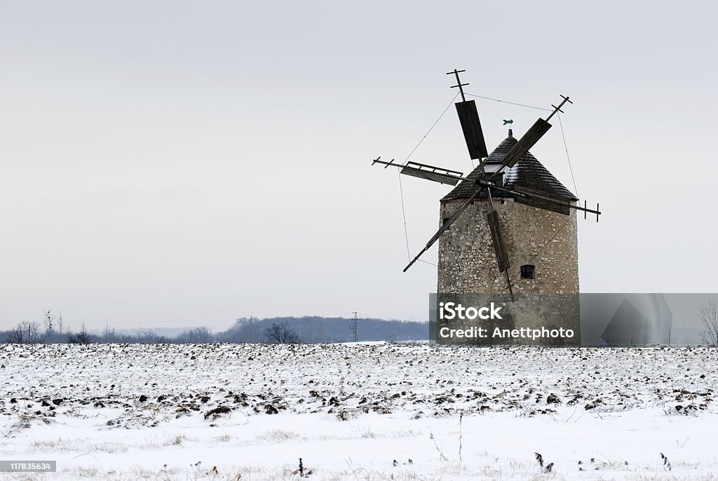 Windmill after blizzard  Hungary Stock Photo