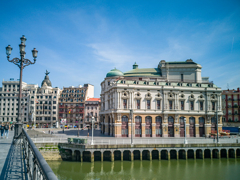 Düsseldorf, Germany - July 17, 2022: The historical city hall of Düsseldorf on a sunny day without any pedestrians.