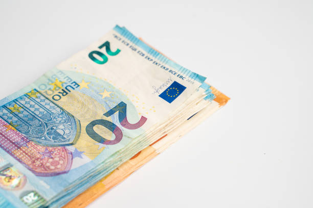 istock Pile bundle of euro bills money note on white background, Business 1178359751