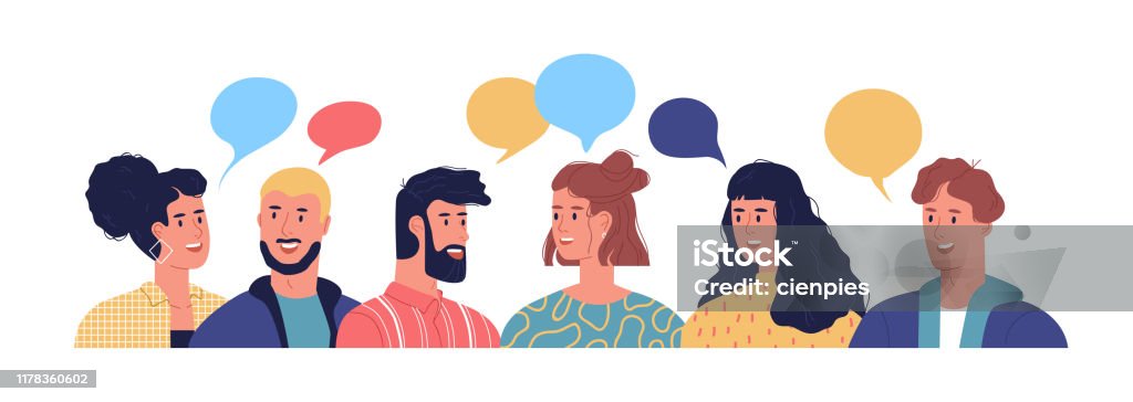 Diverse Young People Talking With Chat Bubbles Stock Illustration -  Download Image Now - Discussion, Talking, People - iStock