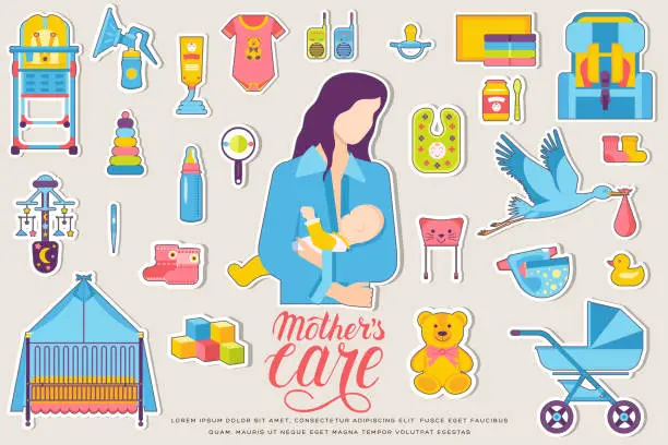 Vector illustration of World breastfeeding week. kids elements of flyer, magazines, posters, book cover, banners. Devices infographic concept background. Layout illustrations template pages with typography text