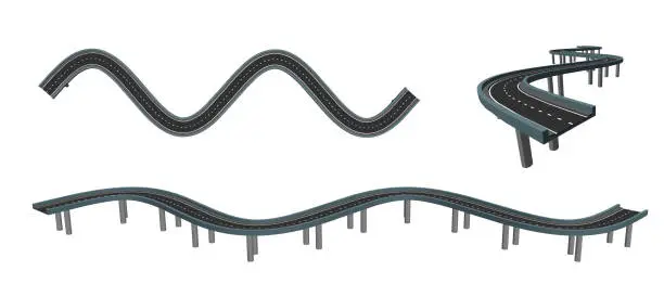 Vector illustration of Curved road on supports. 3d Vector illustration.