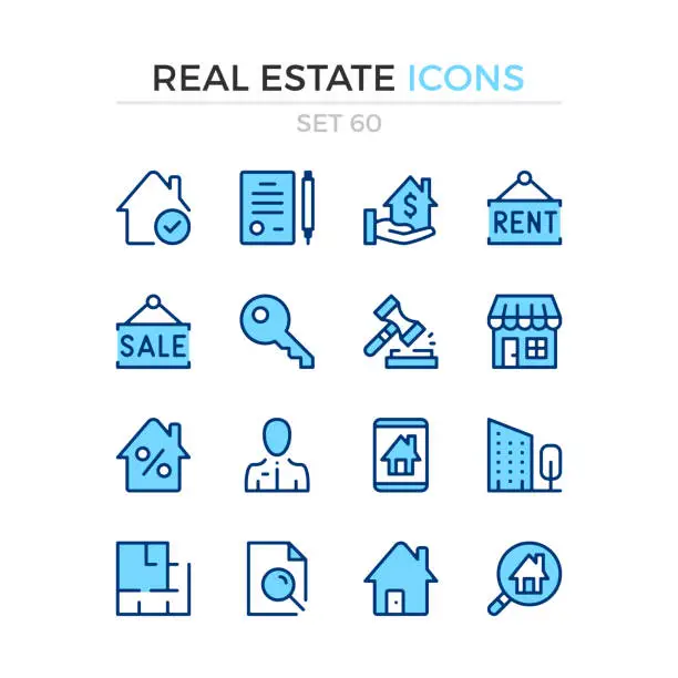 Vector illustration of Real estate icons. Vector line icons set. Premium quality. Simple thin line design. Modern outline symbols collection, pictograms.