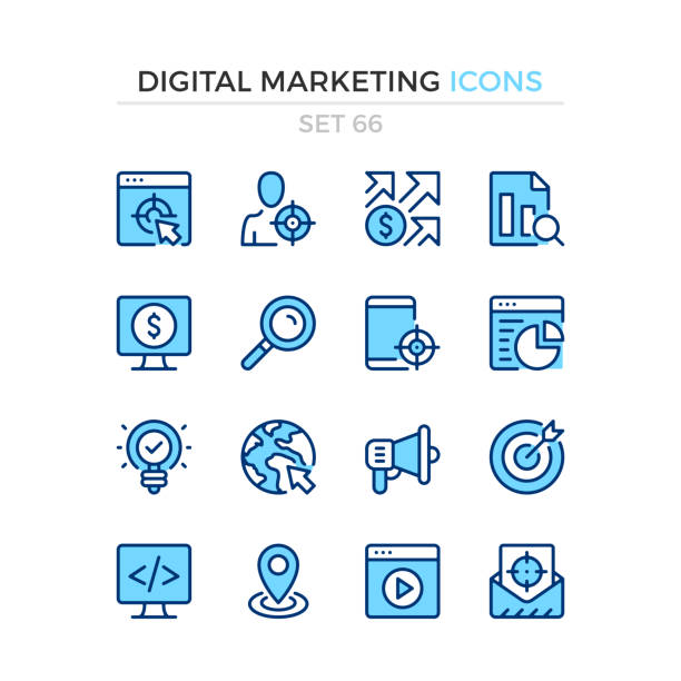 Digital marketing icons. Vector line icons set. Premium quality. Simple thin line design. Modern outline symbols collection, pictograms. - ilustração de arte vetorial