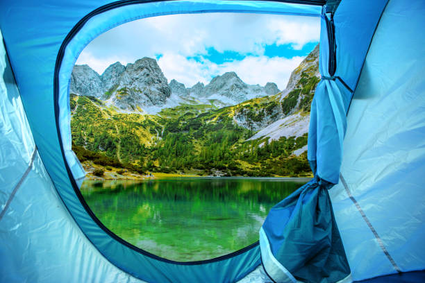 istock Beautiful Austrian countryside landscape view seen from inside a tent 1178364565