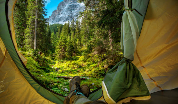 istock Beautiful Austrian countryside landscape view seen from inside a tent 1178364778