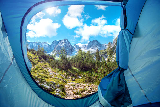 istock Beautiful Austrian countryside landscape view seen from inside a tent 1178364872