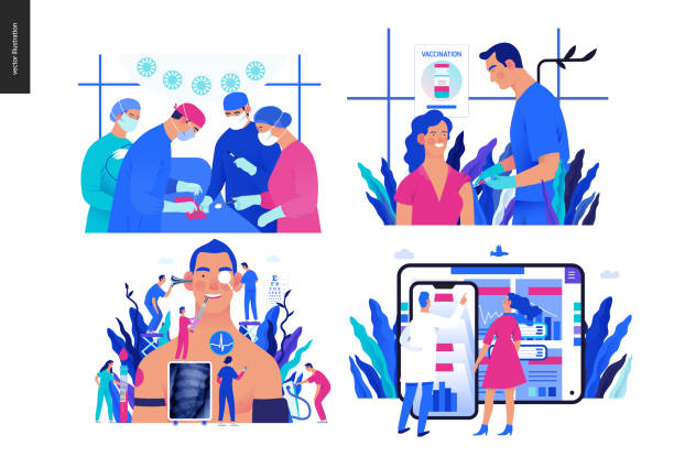 sada ilustrací zdravotního pojištění - biomedicínská ilustrace stock ilustrace