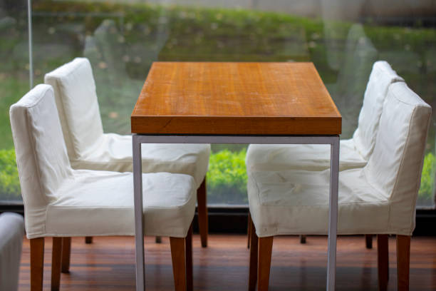 istock Simple, stylish, restaurant, logs, wooden chairs, elegant 1178365075