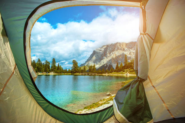istock Beautiful Austrian countryside landscape view seen from inside a tent 1178365195