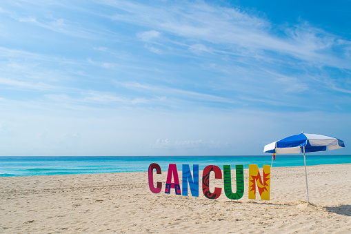 Beautiful Mexican Beach in a sonyday. Bright color and beautiful sand.