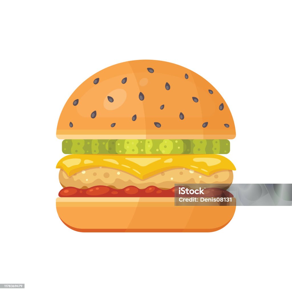Burger Cổ Điển Với Các Thành Phần Bay Biểu Tượng Hamburger Vector ...