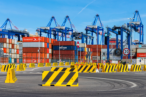 Entrance to the container terminal in Gdansk, Poland