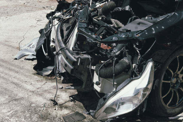 istock crashed damaged broken car. automobile crash accident 1178374153