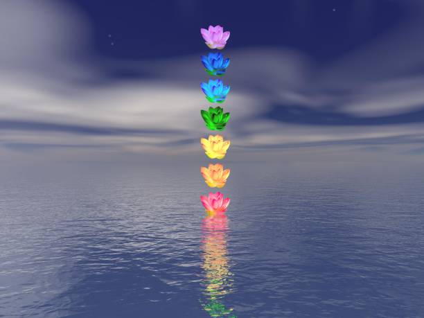 istock Meditation landscape and chakras for balance - 3d render 1178378082
