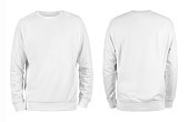 Men's white blank sweatshirt template,from two sides, natural shape on invisible mannequin, for your design mockup for print, isolated on white background