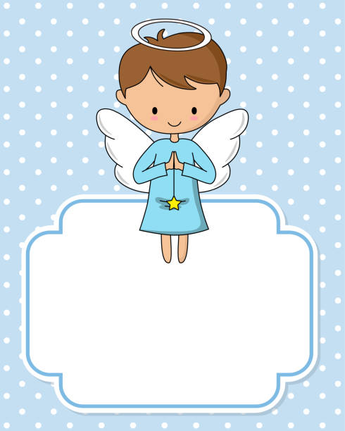Angel boy with star Angel boy with star. Frame with blank space to add text christening stock illustrations