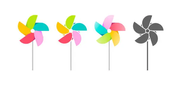 Vector illustration of The pinwheel logo flat design vector illustrations. Isolated on a white background.