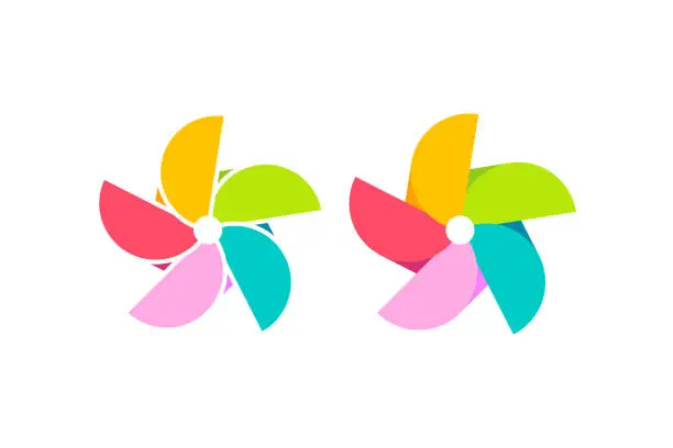 Vector illustration of The pinwheel logo flat design vector illustrations. Isolated on a white background.