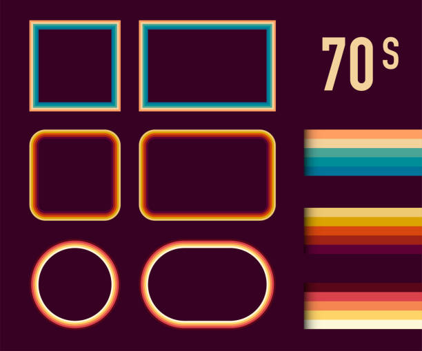 1970-х годов стиль музей фоторамки векторный набор. модные 1970-е годы, старомодные художественные декоративные границы. векторная иллюстрация - image created 1970s stock illustrations
