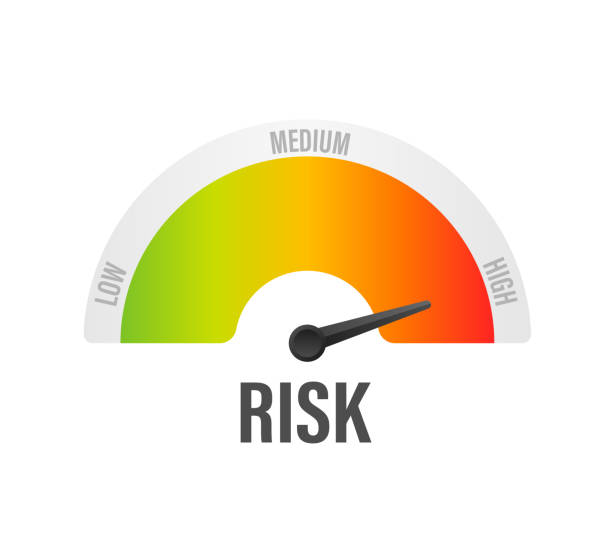 ilustrações de stock, clip art, desenhos animados e ícones de risk icon on speedometer. high risk meter. vector illustration. - information medium