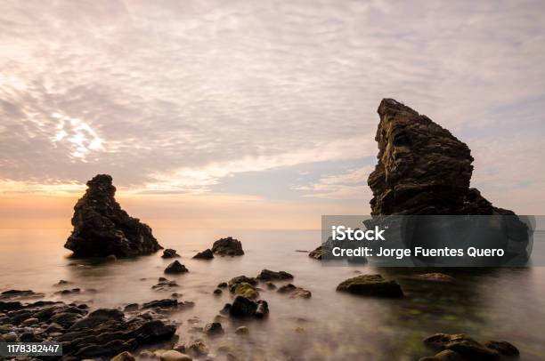 Sunrise At The Playa De Las Alberquillas And Molino De Papel In A Fantastic Natural Setting Stock Photo - Download Image Now