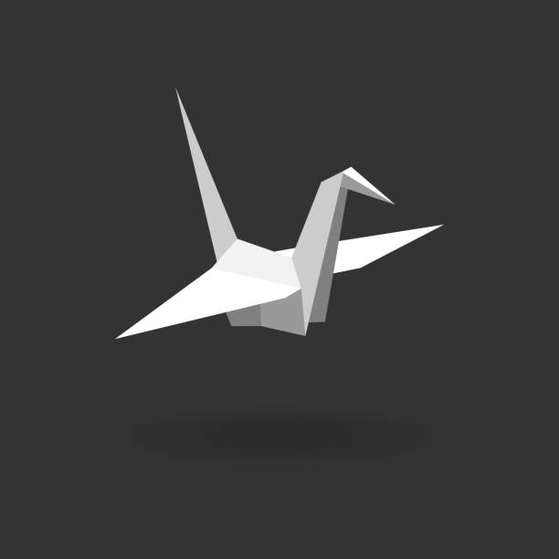 ilustrações de stock, clip art, desenhos animados e ícones de vector paper crane isolated on black background. - paper cranes