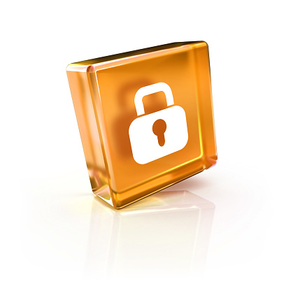 icon in orange color for the concepts of privacy or authentication and protection of data