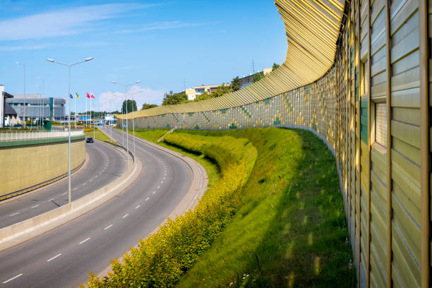 Noise barrier wall on a city highway, Gdansk, Poland