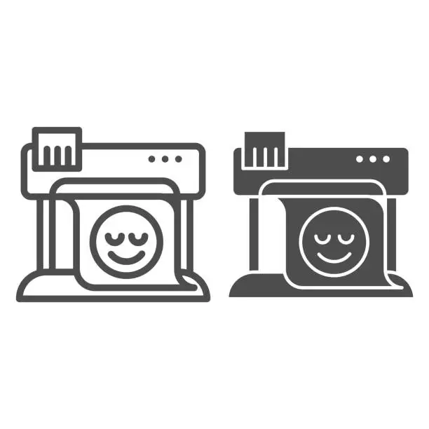 Vector illustration of Plotter line and glyph icon. Large format printer vector illustration isolated on white. Print machine outline style design, designed for web and app. Eps 10.