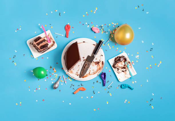 istock Chocolate cake and party decoration table. Celebrating birthday 1178386748