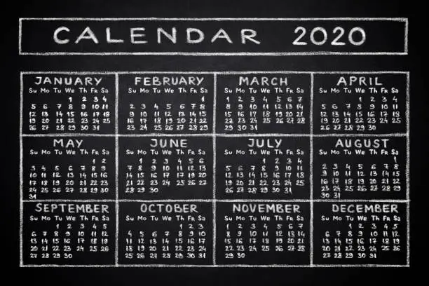 2020 Calendar on blackboard
