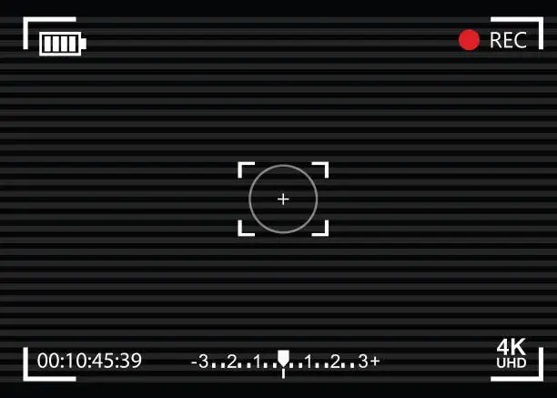Vector illustration of Interface viewfinder digital camera settings on a black background. Vector illustration. Camera viewfinder.