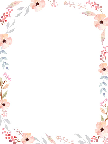 Floral Frame of cute watercolor retro flowers, perfect for wedding invitations and birthday