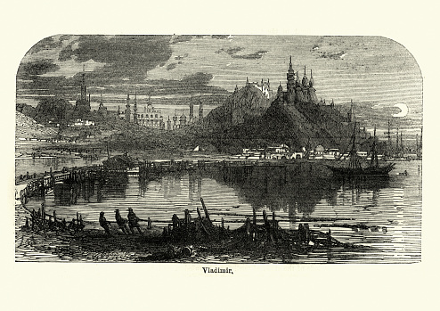 Vintage engraving of a View of the City of Vladimir, 19th Century