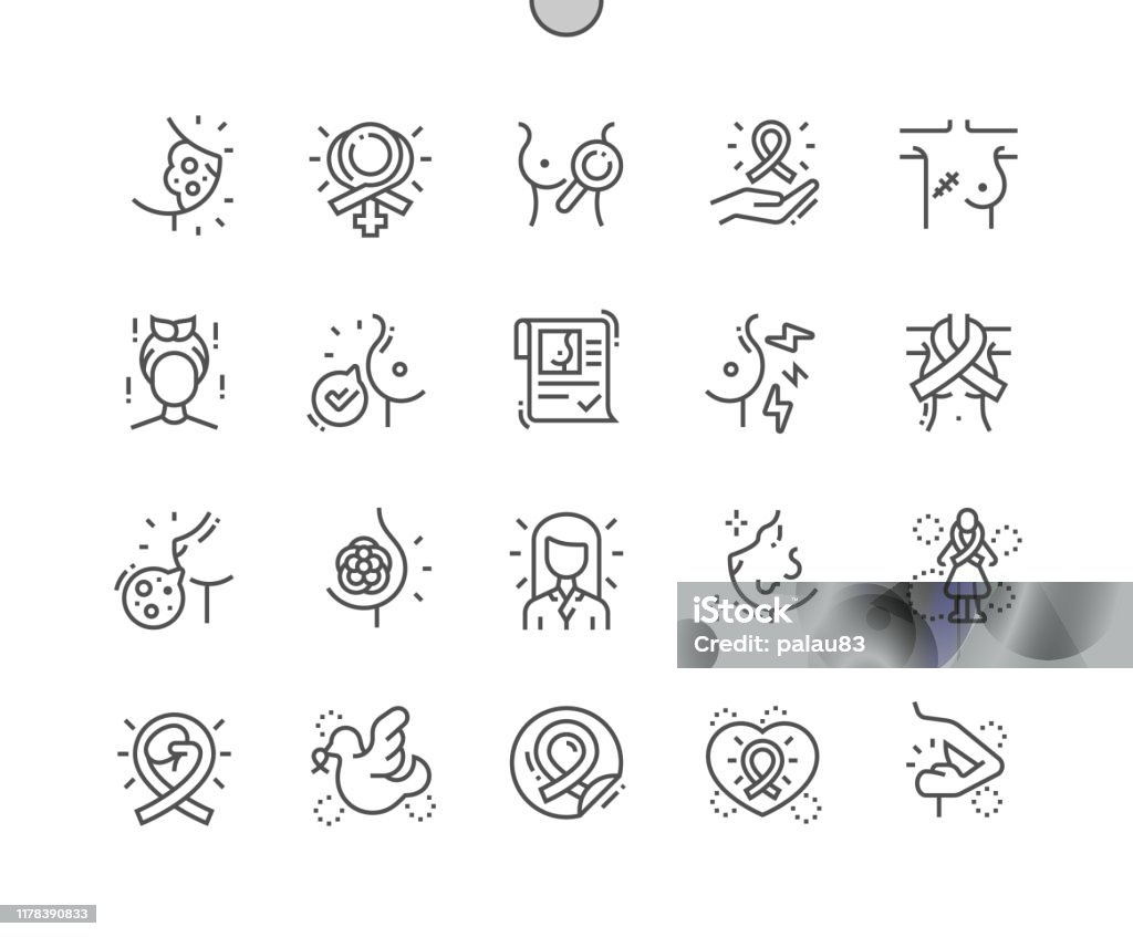 Breast cancer Well-crafted Pixel Perfect Vector Thin Line Icons 30 2x Grid for Web Graphics and Apps. Simple Minimal Pictogram Icon stock vector