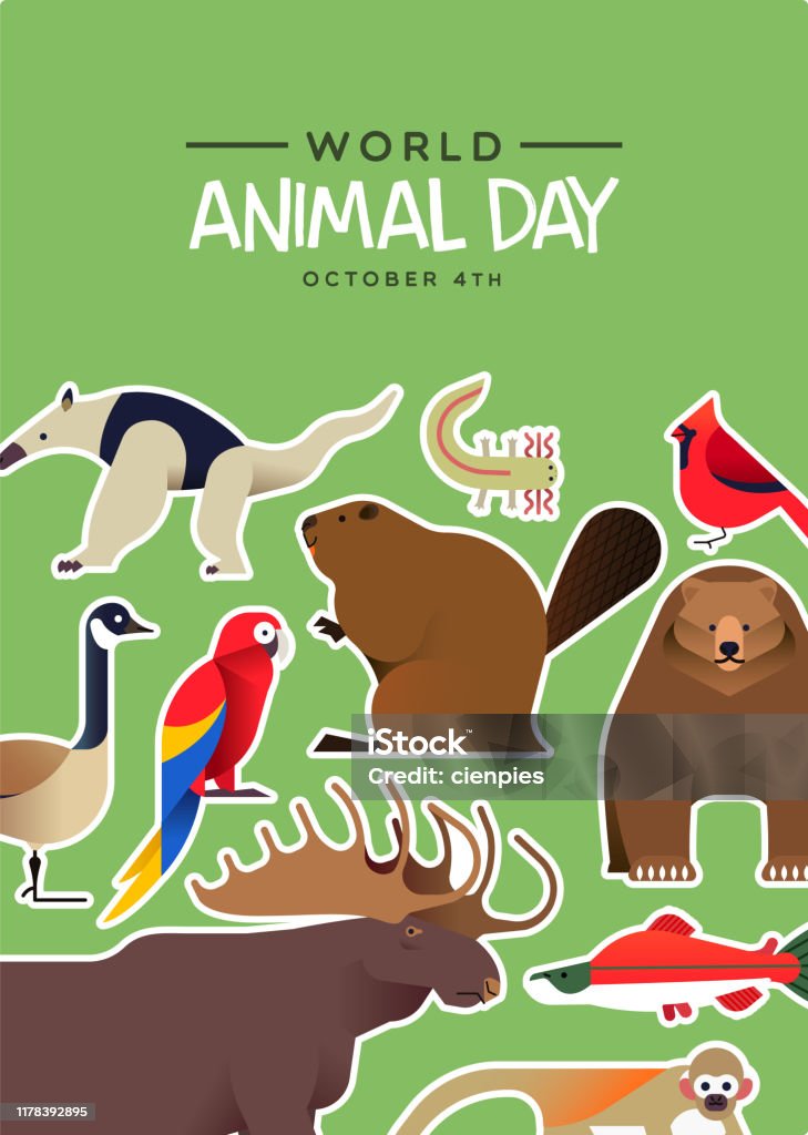World Animal Day Card Of Cute Wildlife Stickers Stock Illustration -  Download Image Now - Beaver, Animal, Animal Wildlife - iStock