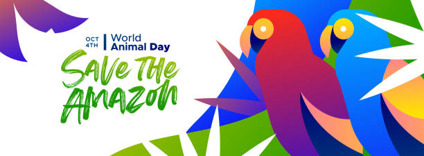 ilustrações, clipart, desenhos animados e ícones de bandeira animal do dia de pássaros do papagaio da floresta de amazon - amazon com illustrations