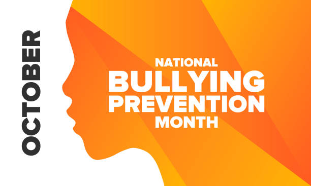 National Bullying Prevention Month in October. Stop bullying. Annual nationwide campaign to keep all youth safe from bullying. Orange color. Poster, card, banner, background. Vector illustration vector art illustration