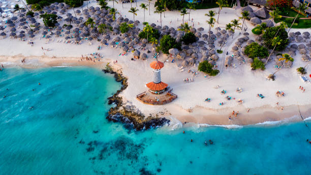 Aerial photo of Lighthouse in Bayahibe, Dominican republic. Dominican Republic Bayahibe beach Lighthouse aerial photo by drone. Crystal clear sea with beautiful beach. - Image, Wallpaper dominican republic stock pictures, royalty-free photos & images